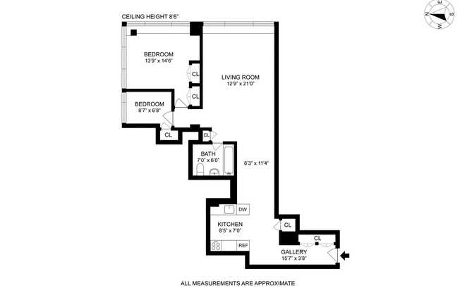 2 beds, 1 bath, 813 sqft, $4,500, Unit 9K