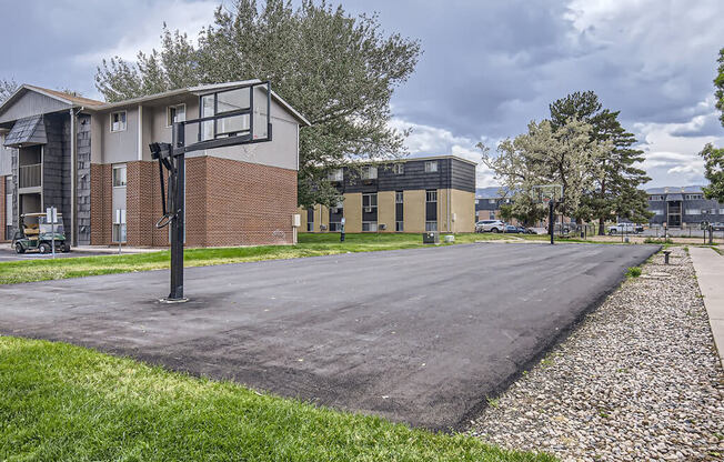 an empty street with a building on the side of it