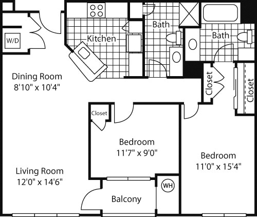 2 beds, 2 baths, 1,041 sqft, $2,388, Unit 1443