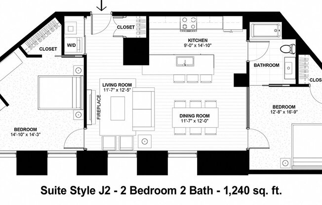 2 beds, 2 baths, 1,240 sqft, $1,951