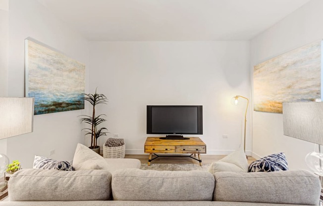 Living Room With TV at Winfield Station Apartments, J Street Property Services, Winfield, IL