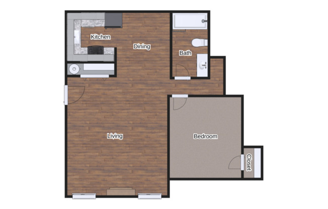 1 bed, 1 bath, 744 sqft, $770