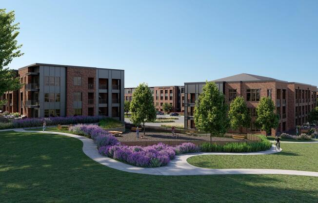 Thoughtful architecture and landscaped surroundings create a welcoming setting at Modera Ridgeline in McKinney, Texas.