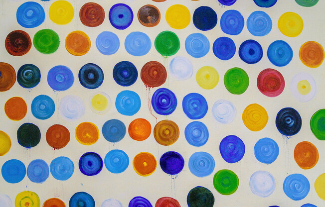 A painting of many circles in various colors.