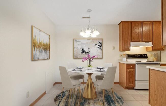 apartment kitchen and dining room with a table