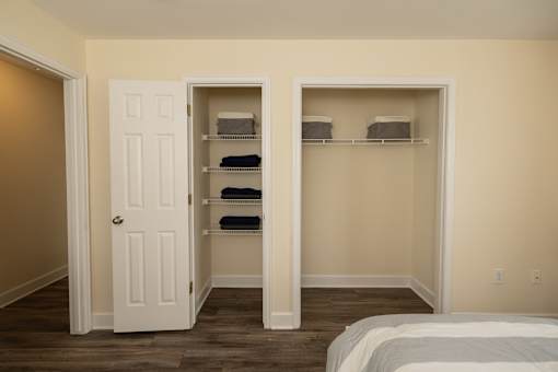 Closet space in bedroom.