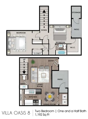 2 beds, 1.5 baths, 1,195 sqft, $1,074