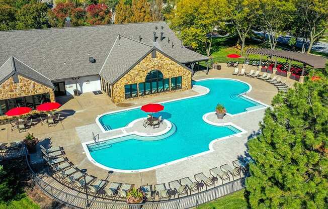 Aerial pool view at Pointe Royal, Kansas
