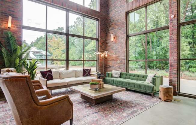 Stone mountain, ga, apartment a living room with large windows and a green couch