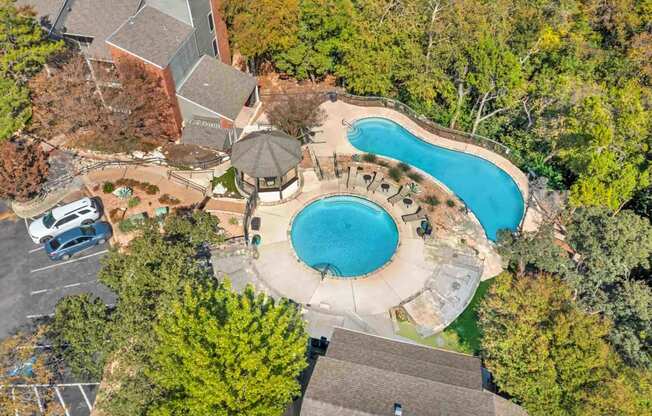 Top view of swimming pool at Great Hills, Austin, TX  