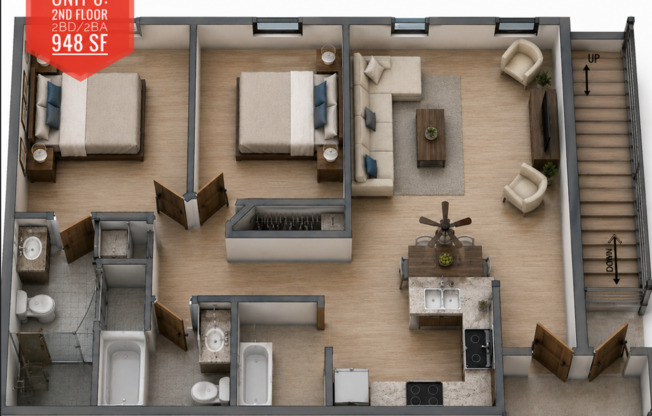 2 beds, 2 baths, $1,450, Unit 111606