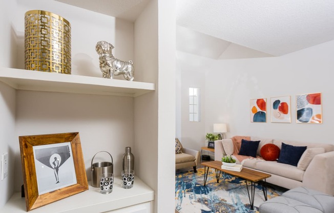living room with a couch and a table