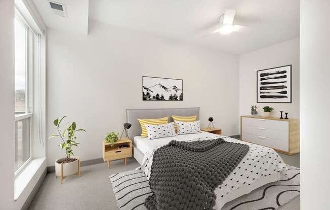 Bedroom with side table and dresser
