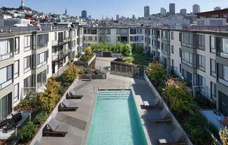 Common area with a swimming pool that can be enjoyed by our residents.