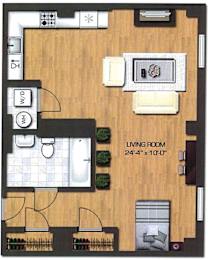 Studio, 1 bath, 478 sqft, $2,300