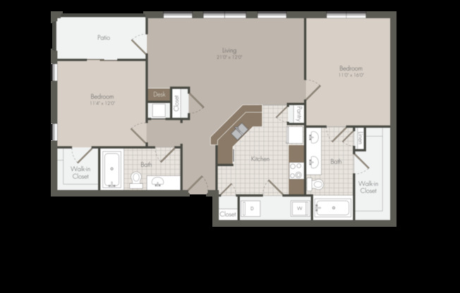 2 beds, 2 baths, 1,166 sqft, $1,375