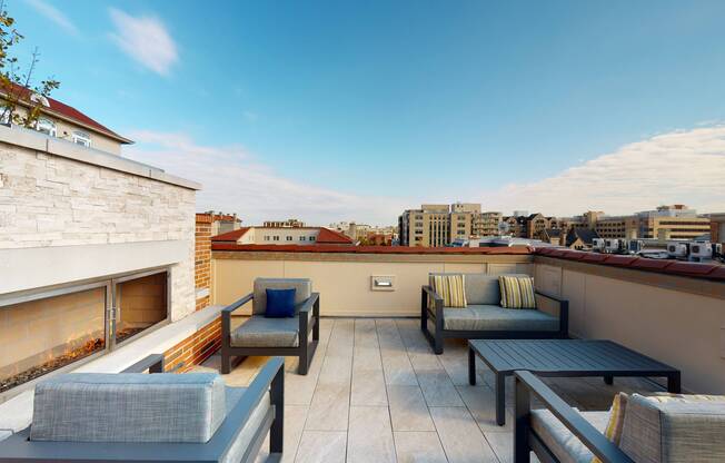 Cozy fireside chats on this rooftop terrace
