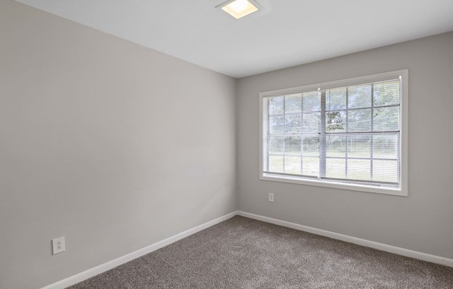 an empty room with carpet and a window