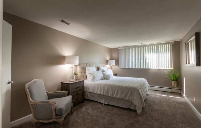 This is picture of the primary bedroom in the 823 square foot 2 bedroom apartment at Aspen Village Apartments in the Westwood neighborhood of Cincinnati, OH.