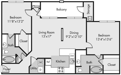 2 beds, 2 baths, 1,242 sqft, $1,620