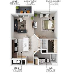 1 bed, 1 bath, 735 sqft, $1,020
