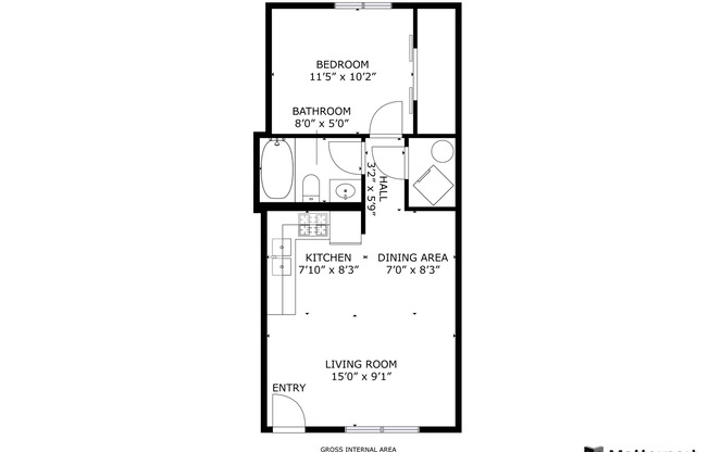 1 bed, 1 bath, 495 sqft, $1,000, Unit 2