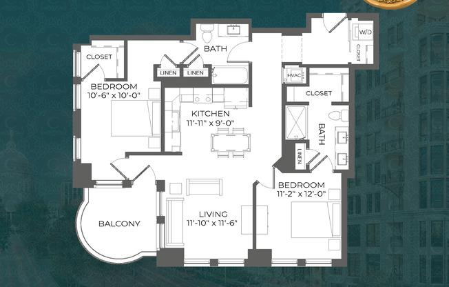 2 beds, 2 baths, 1,061 sqft, $4,300, Unit 807