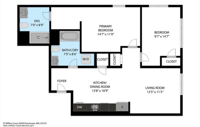 2 beds, 2 baths, 893 sqft, $3,330, Unit 309