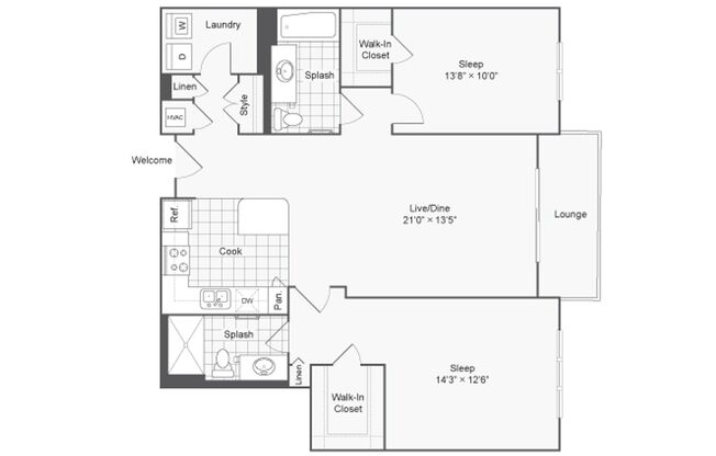 2 beds, 2 baths, 1,232 sqft, $2,205, Unit 5F