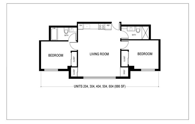 2 beds, 2 baths, 886 sqft, $1,793, Unit 604