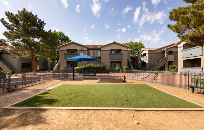 our apartments have a fenced in yard with a playground and a pool