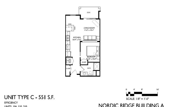 Studio, 1 bath, 551 sqft, $1,205, Unit 210