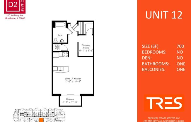 Studio, 1 bath, 700 sqft, $1,680, Unit 412