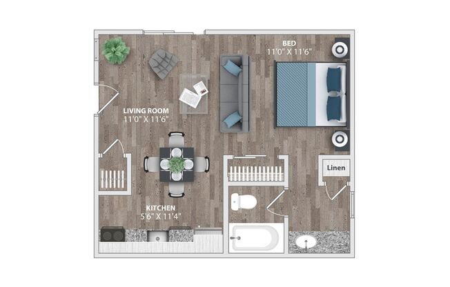 Studio, 1 bath, 504 sqft, $975, Unit 2-0212