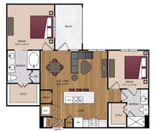 2 beds, 2 baths, 1,067 sqft, $2,655