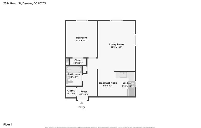 1 bed, 1 bath, 640 sqft, $1,100, Unit 208