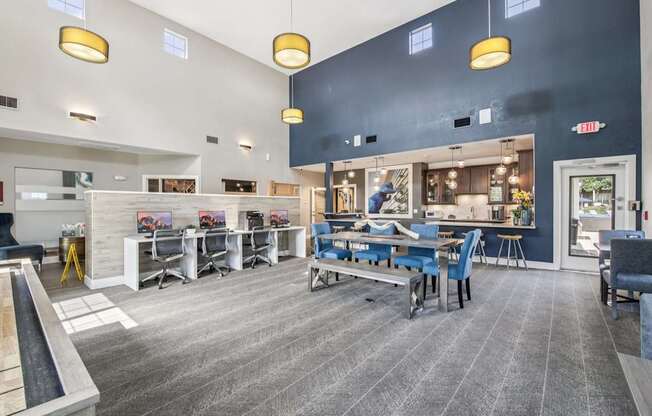 A spacious office with a bowling alley.