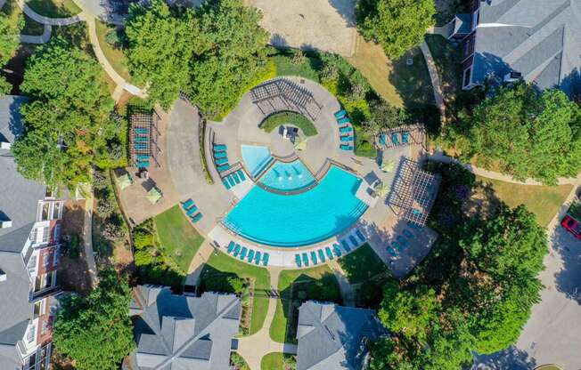 Enclave at Wolfchase Apartments in Cordova Tennessee photo of aerial view of pool