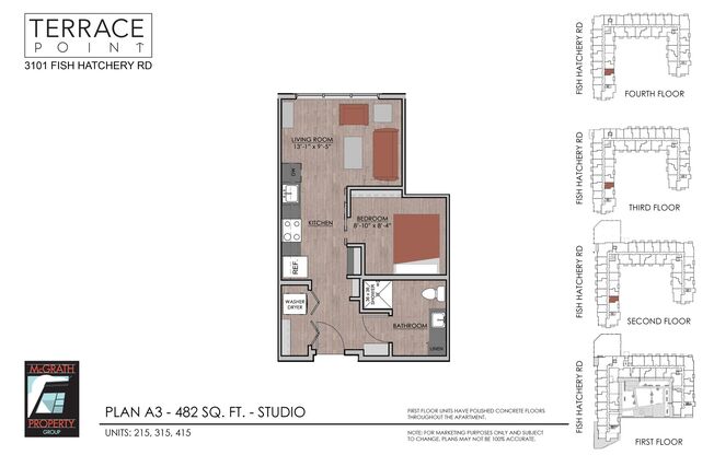 1 bed, 1 bath, 482 sqft, $1,350, Unit 415