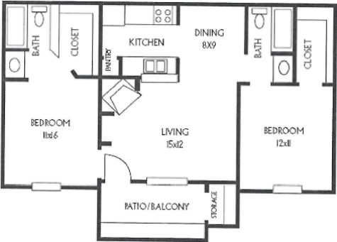 2 beds, 2 baths, 884 sqft, $1,400