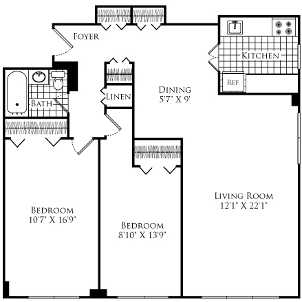 2 beds, 1 bath, 963 sqft, $3,690, Unit 1R