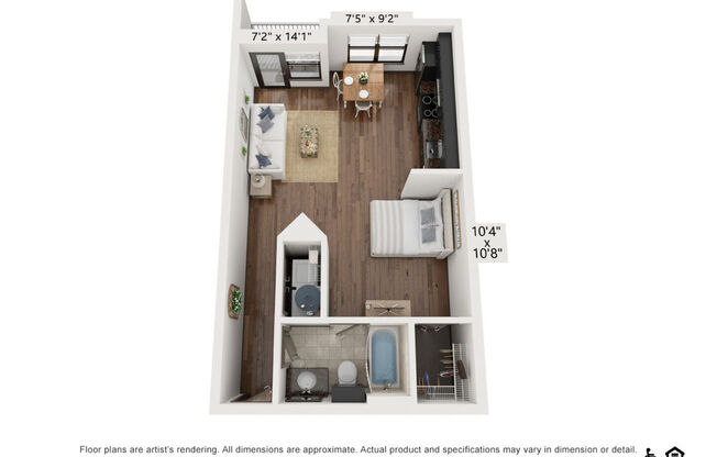1 bed, 1 bath, 564 sqft, $1,607
