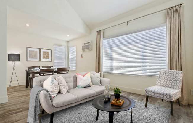 Living room with wood inspired flooring