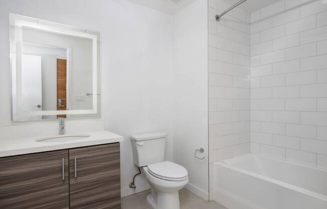 a bathroom with a toilet and a tub and a sink