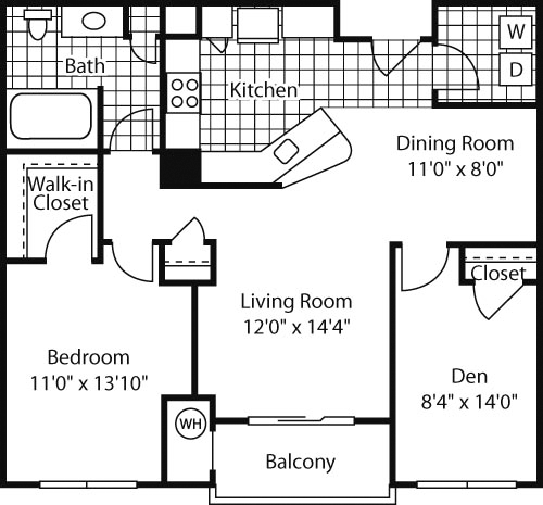 1 bed, 1 bath, 887 sqft, $2,111, Unit 1233