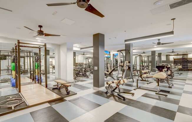 Fitness room with machines and free weights