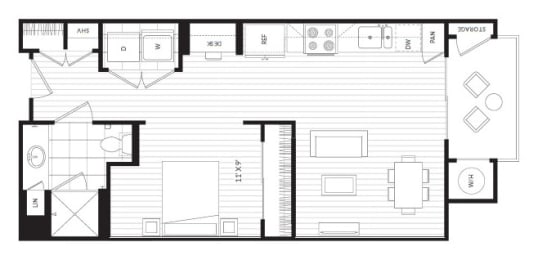 Studio, 1 bath, 548 sqft, $1,366