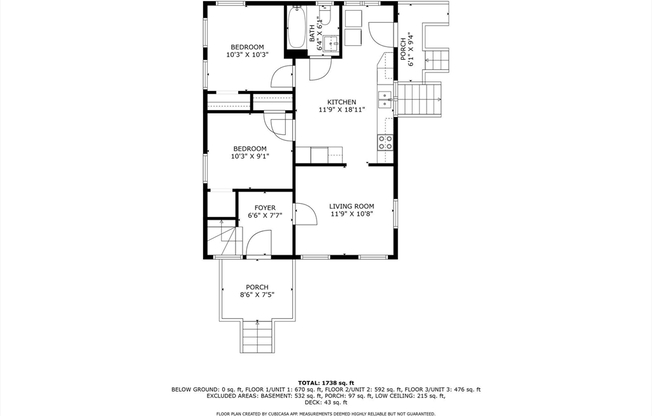 2 beds, 1 bath, 670 sqft, $2,950, Unit 1