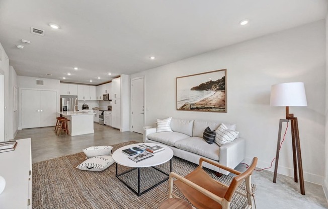 a living room with a couch and a coffee table