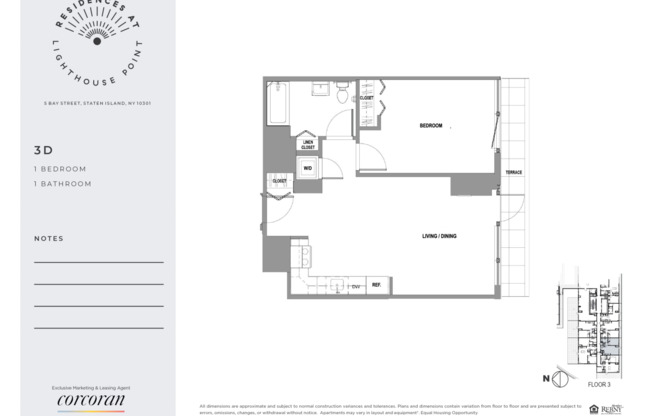 1 bed, 1 bath, $2,786, Unit 3CT